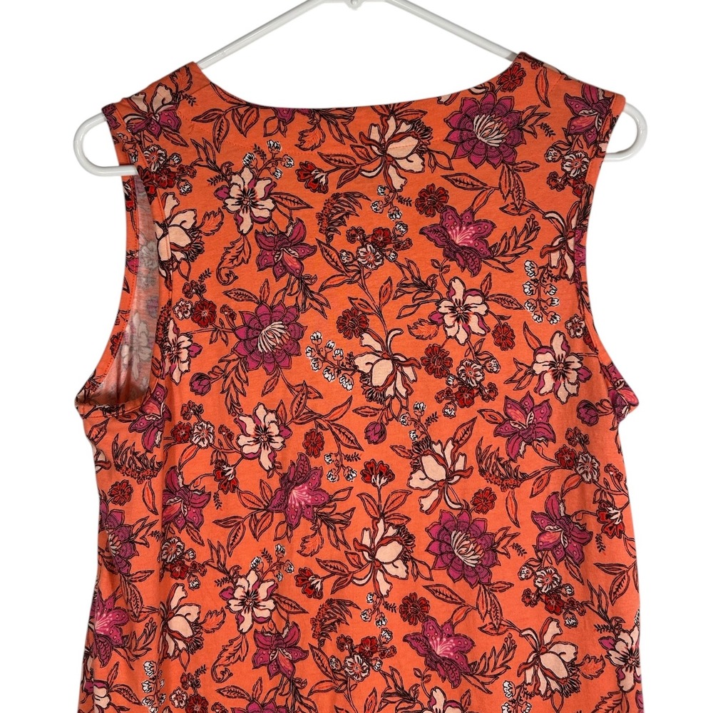 Lands End Womens Orange Floral Cotton Sleeveless Split Neck Tunic Top M 10-12 - Picture 4 of 9